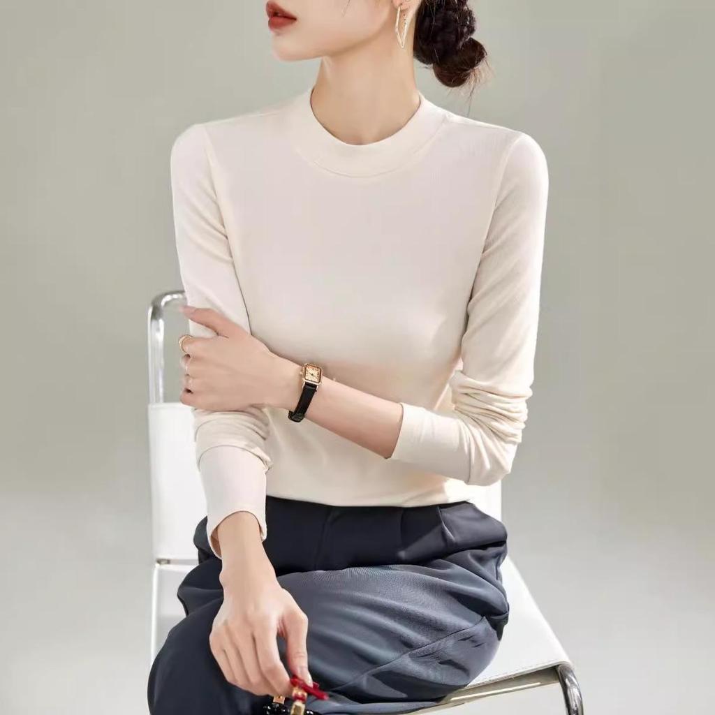 Ankola Women's Red Velvet Half Turtleneck Long Sleeve Shirt - Slimming, High Elastic, Warm, Spring/Autumn 2025