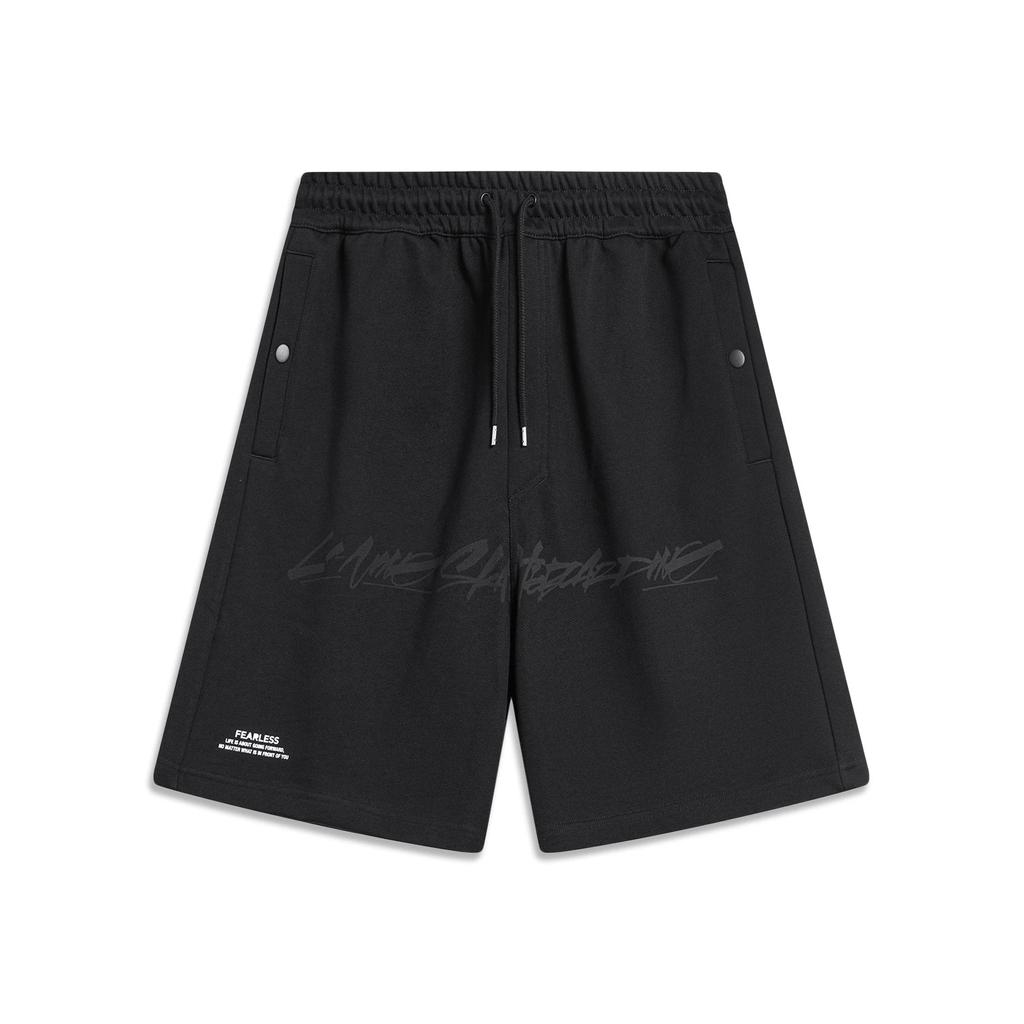 Li-Ning X OG_Slick Collaborative Skateboard Series Letter Print Drawstring Loose Casual Shorts Men Bottoms Black AKST459-1