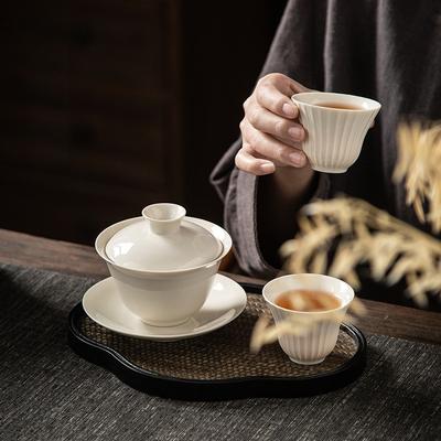 Japanische Grasasche Keramik Gaiwan Chinesisches Kung Fu Tee-Set Haushaltsteegeschirr Terrine Retro Abgedeckte Schalen Porzellan Teezeremonie