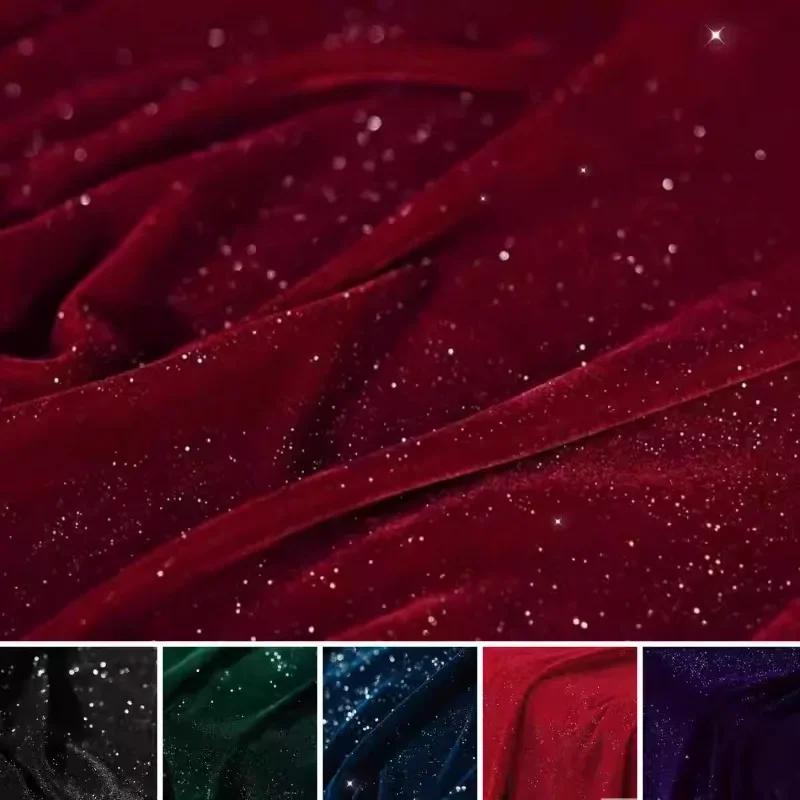 100x140cm Glitter Velvet Starry Fabric Soft and Smooth Woven Non-elastic for Sewing Dress DIY Handmade Velvet Cloth Soft Smooth