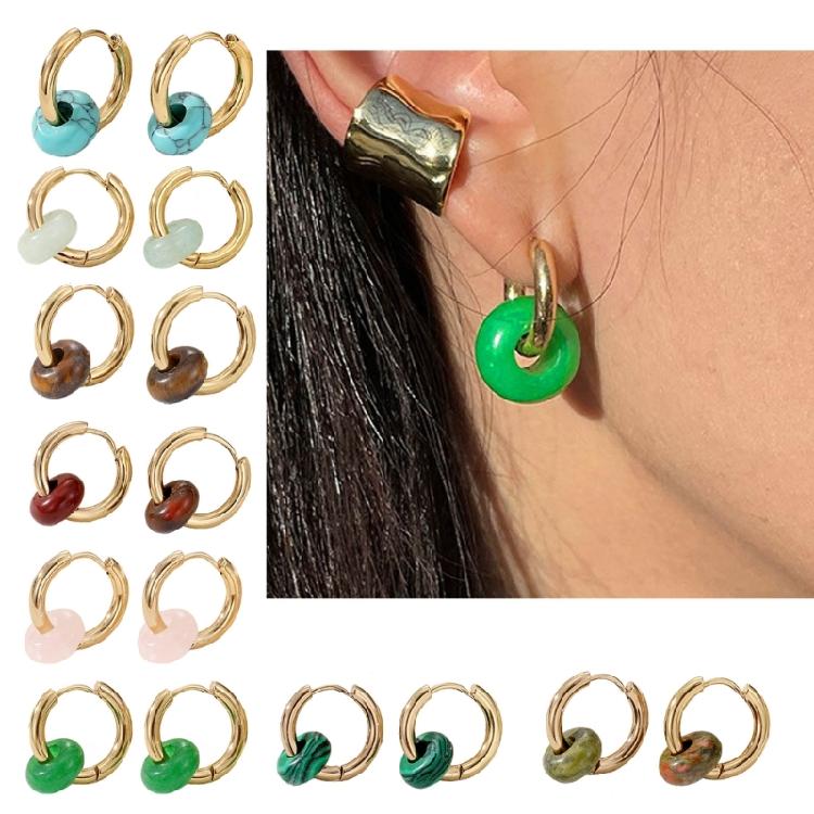 1 Paar Elegante Naturstein Perlen Ohrringe Edelstahl Ohrhaken Mehrfarbig