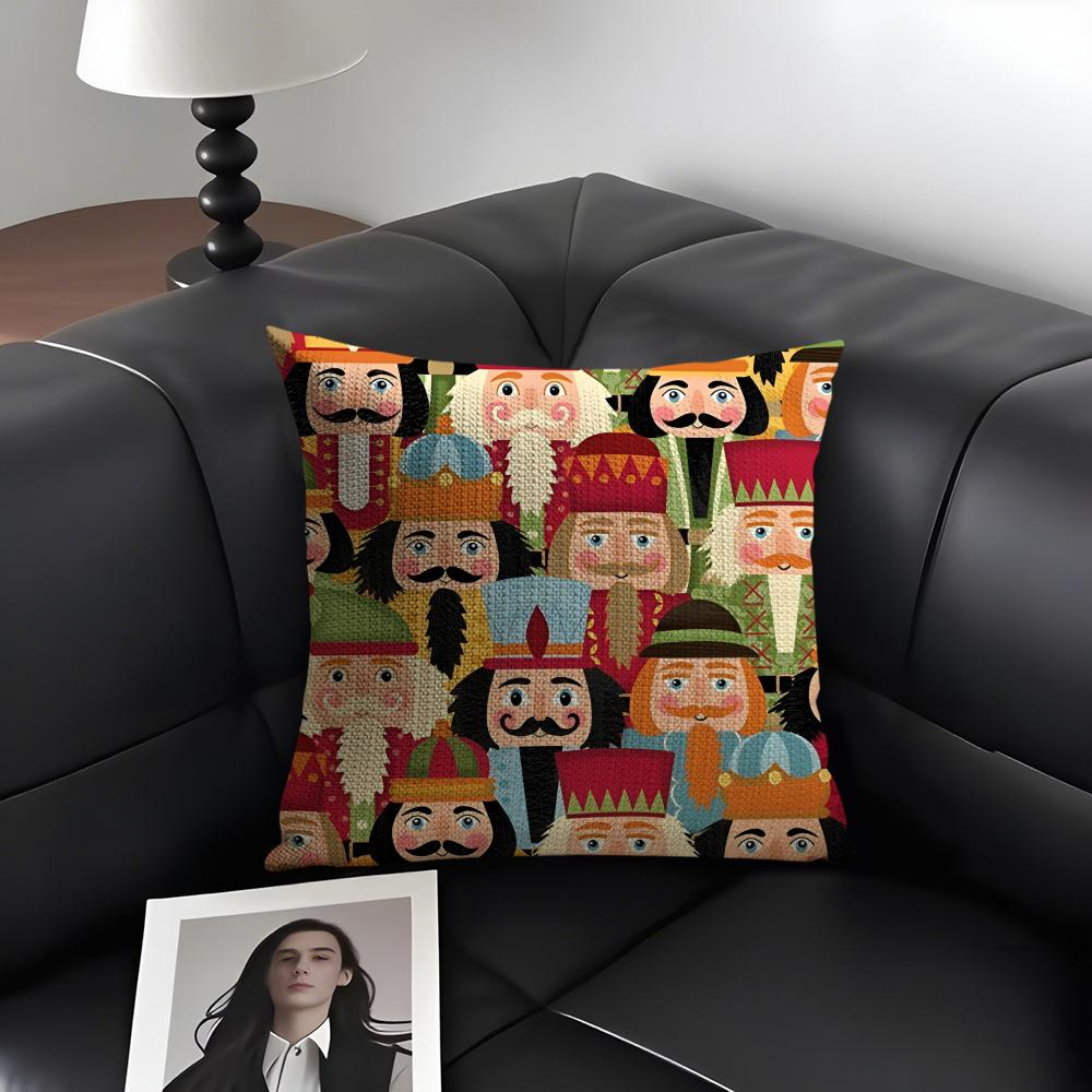 Nutcracker Soldier Christmas Cushion Cover Natural Linen Organic Fabric DoubleSided Printing Sofa Home Decor Gift Pillow Case