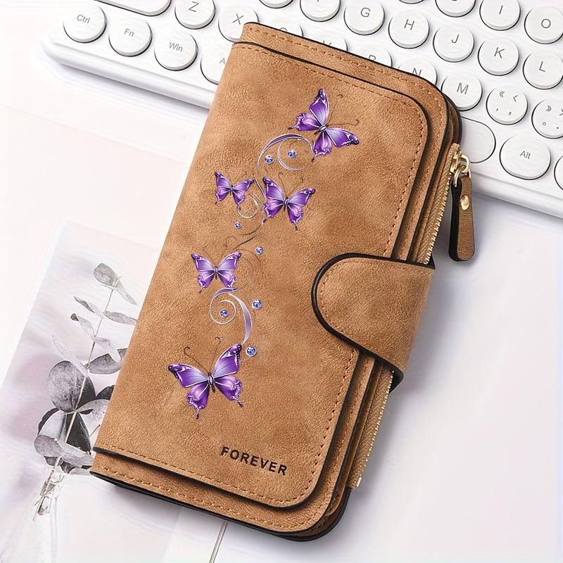 Butterfly Design Women's Long Wallet Multi - functional Portable Snap - Closure Coin Purse Ideal for Cat Lovers Birthday Gift Daily Use Fun Design