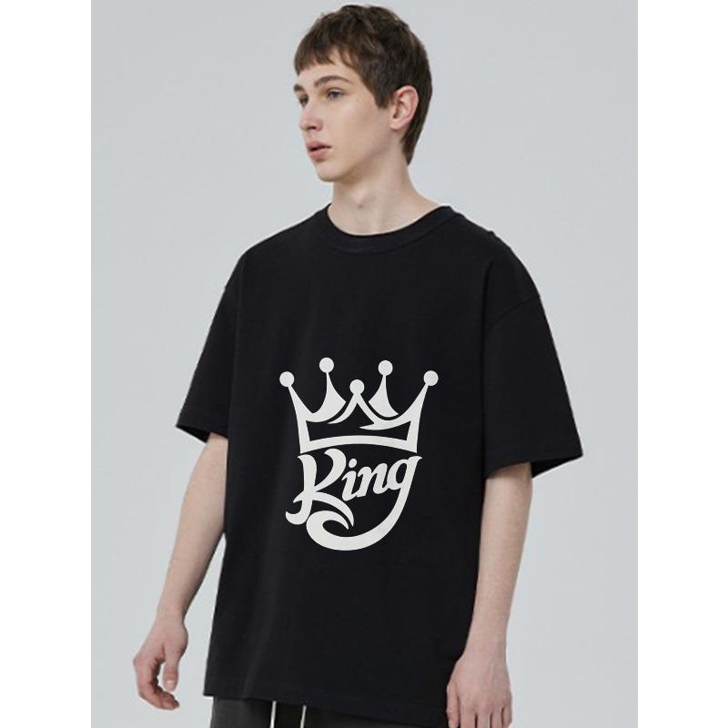 Men's Black T-Shirt King Crown Graphic Print Casual Streetwear Top for Everyday Wear