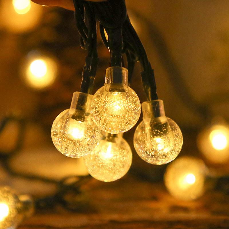LED Solar-Powered Crystal Ball Fairy String Lights for Outdoor Christmas Decor