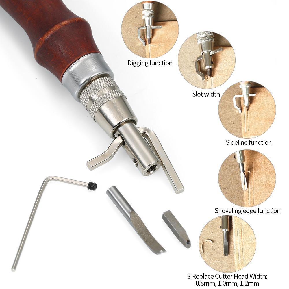 Interchangeable Tips Creasing Edge Beveler Adjustable Leathercraft Cutting Tool Trimming & Digging