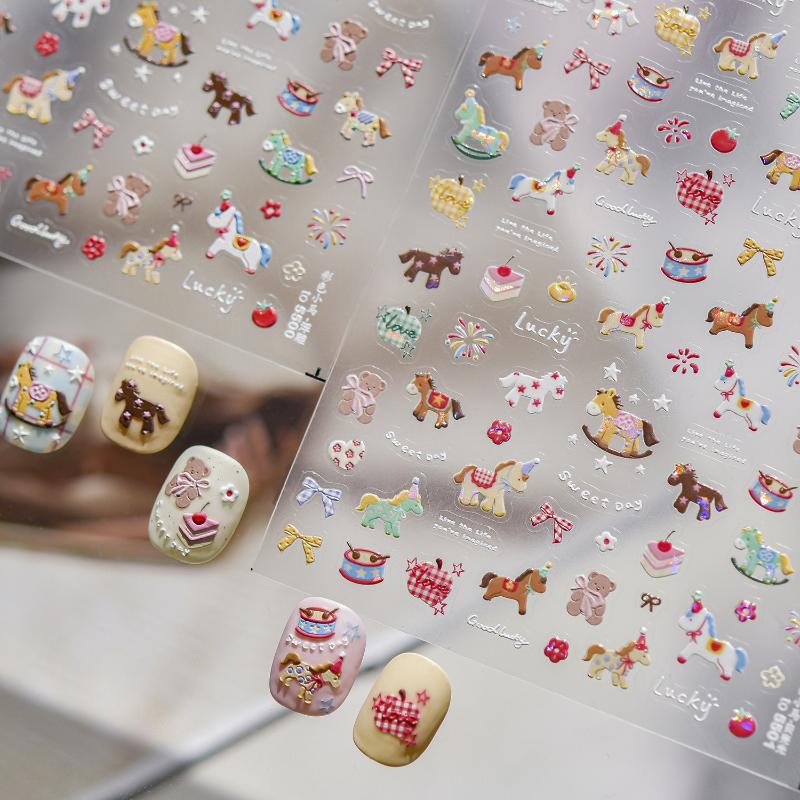 Pegatinas de Uñas de Pony Coloridas de Dibujos Animados Pegatinas de Uñas Diy Accesorios de Decoración de Uñas Calcomanías de Uñas Año del Caballo Pegatina Artística