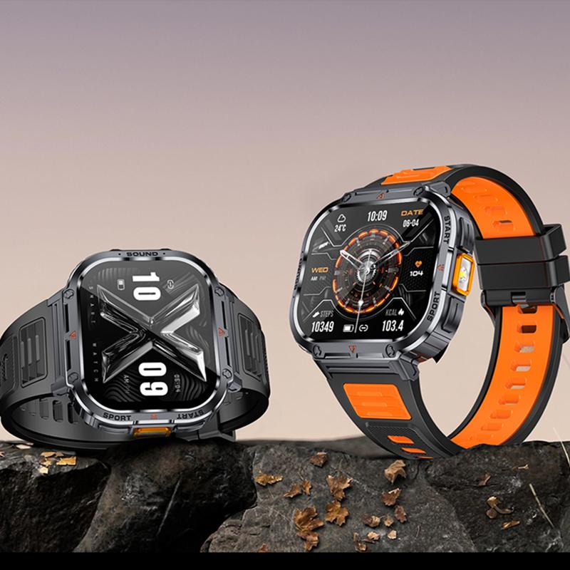 LOKMAT Sport Smart Watch IP68 Vanntette Smartwatches med stor skjerm med LED-lommelykt Melding Push BT Calls Klokke for smarttelefon