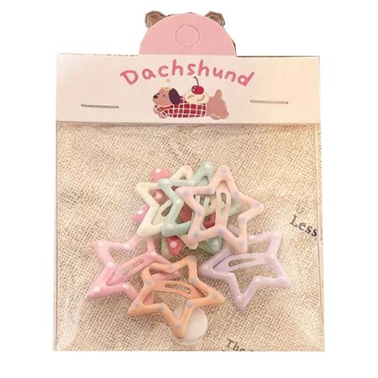 10Pcs Girl Hairpins Dot Print Flower Star Shape Cream Color Hair Clips Metal Base Smooth Edges Bang Hair Pins Hair Accessories A