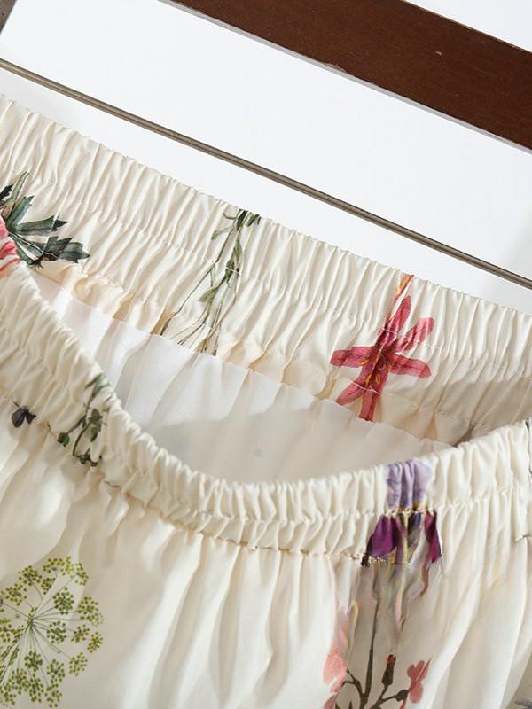 DIMANAF 2025 New Summer Spring Women New Skirts Flower Loose Elastic Waist Pleated Elegant Long Skirts