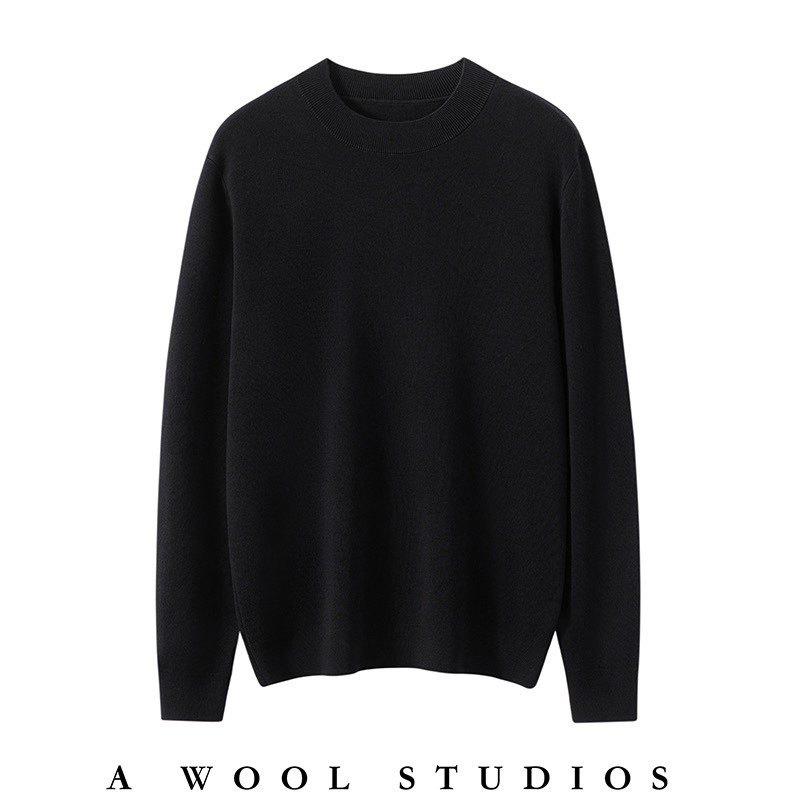 

Men s 100% Wool Round Neck Pullover Sweater - Thick Knit, Machine Washable Large чорний