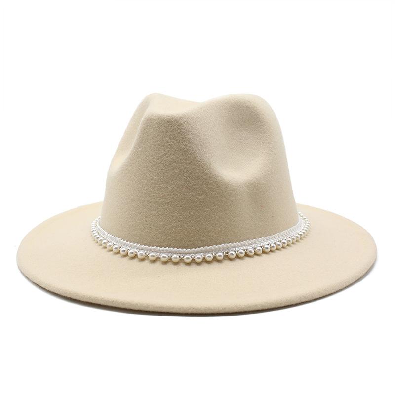 Autumn And Winter New Ribbon Hepburn Style Broad Brimmed Hat Fashion Flat Brim Top Hat Men And Women Woolen Fedora Hat