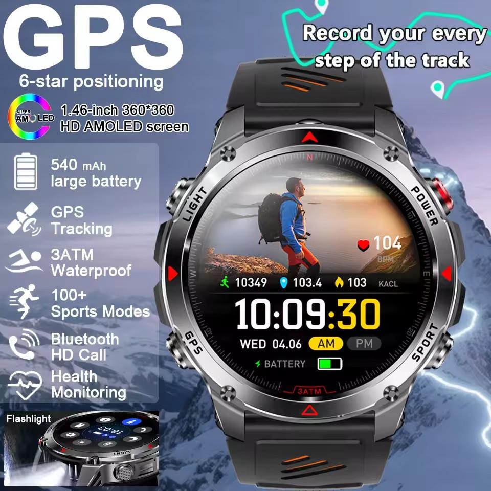 2026 New GPS Map Navigation Smart Watch Men Women Amoled Screen 3ATM Waterproof Sport SmartWatch Compass NFC BT Call Watches Men