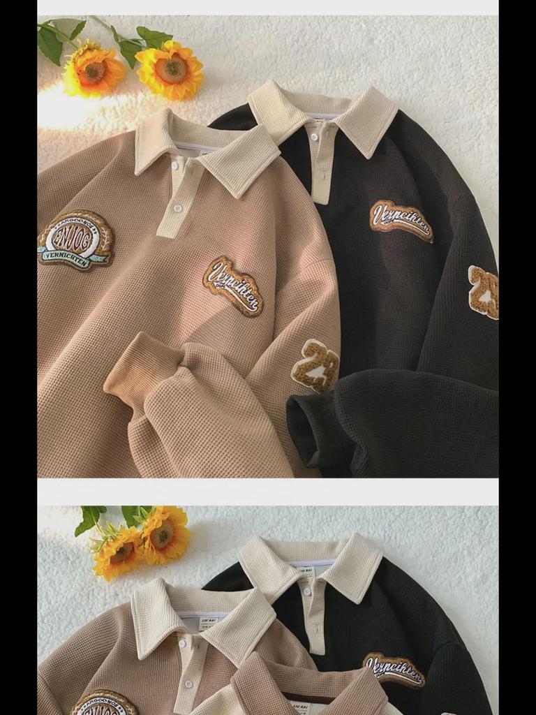 Men's Retro College-Style Embroidered Polo - Chic, Loose, and Comfortable for Autumn.