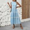 Summer New Fungus Edge Round Neck Sleeveless Vest Long Dress Striped Dress Women