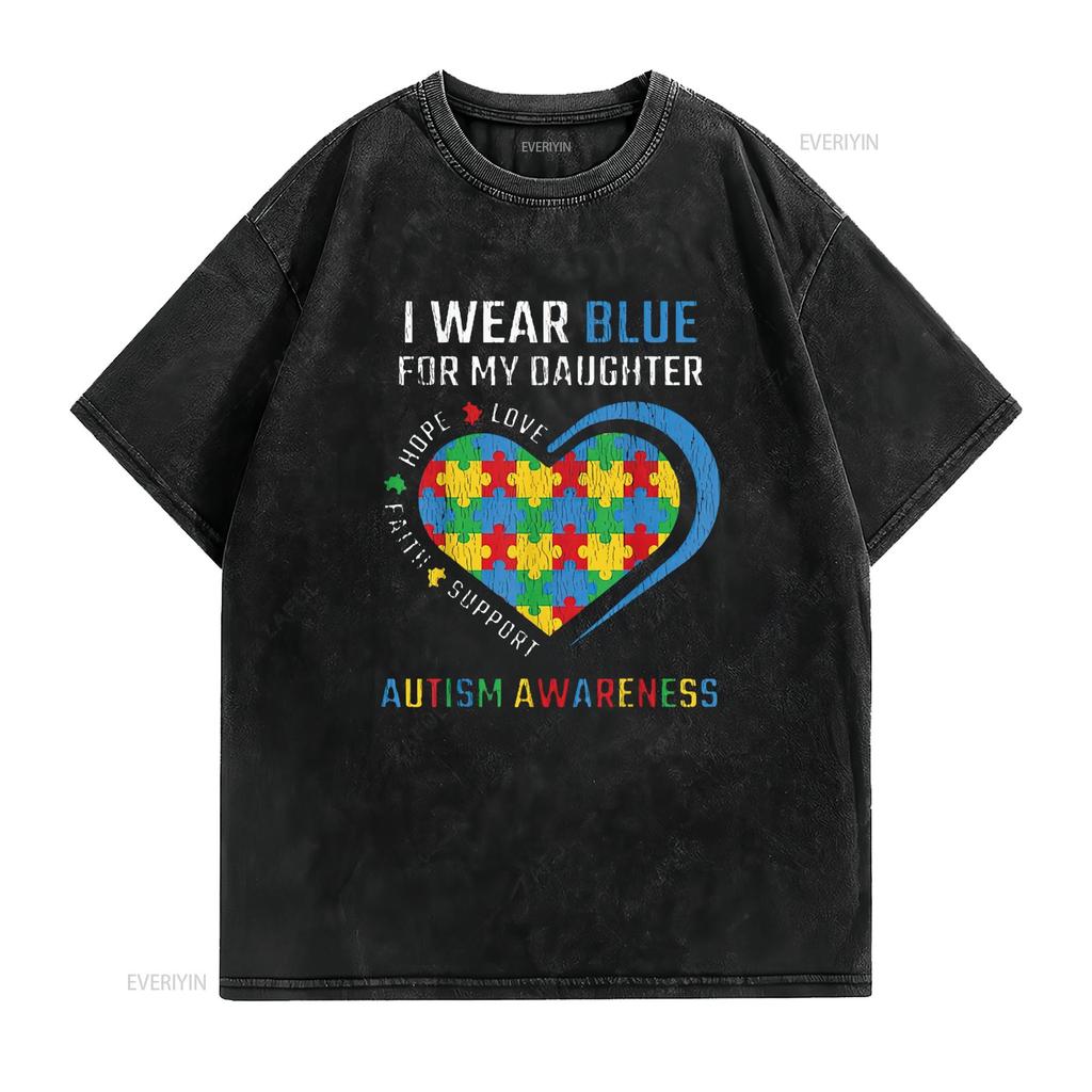 Womens Wear Blue For My Daughter Autistic Kids Autism Awareness Mom T Shirt Black 3X Large Vintage Washed Top For Everyday Wear