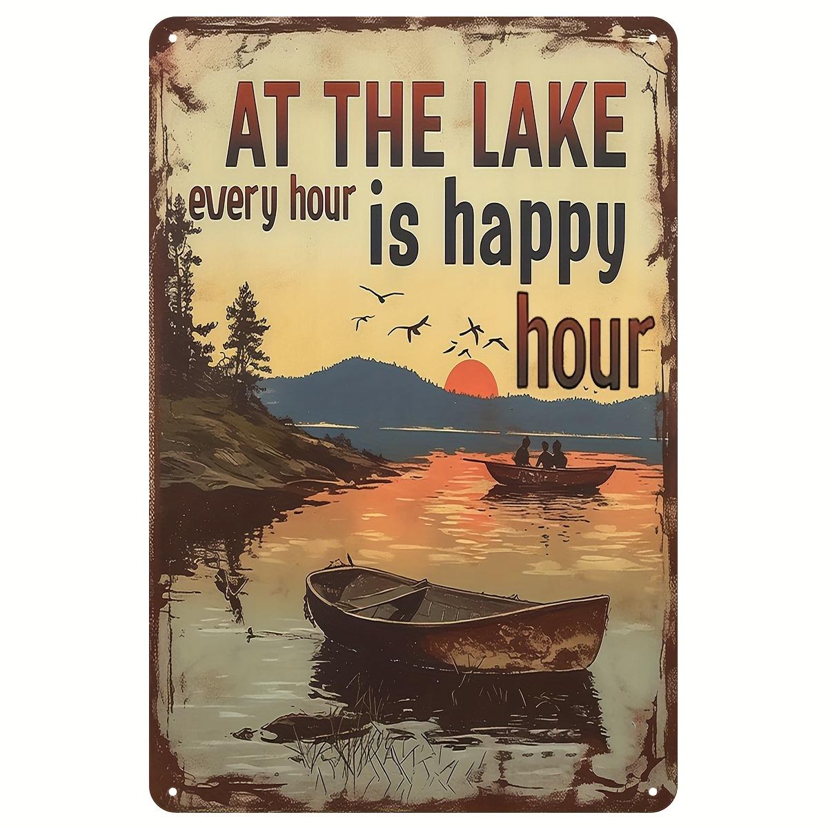 

Vintage At The Lake Every Hour Is Happy Hour Sunset Boat Retro Metal Tin Sign Rustic Lake House Decor Wall Art for Home Bar Pub 20x30cm（7.8x11.8inch）
