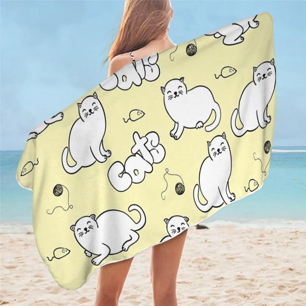 BeddingOutlet Cartoon Cat Towel Bathroom for Kids Cute Animal Beach Towel Black White Microfiber Blanket Watercolor Pet Toalla