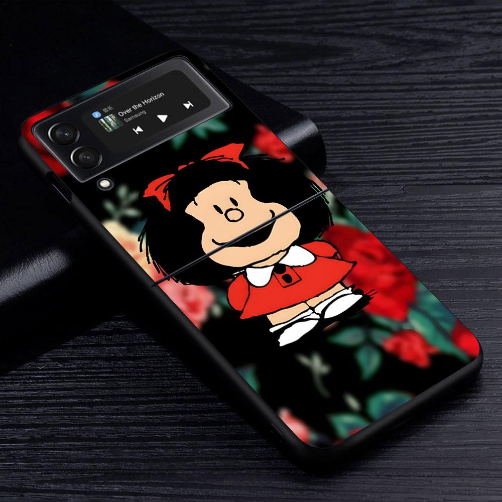 Cute Mafalda Case for Samsung Galaxy Z Flip4 Flip3 5G PC Hard Cell Phone Shell Z Flip 4 3 Black Coque Zflip4 Zflip3 Cover