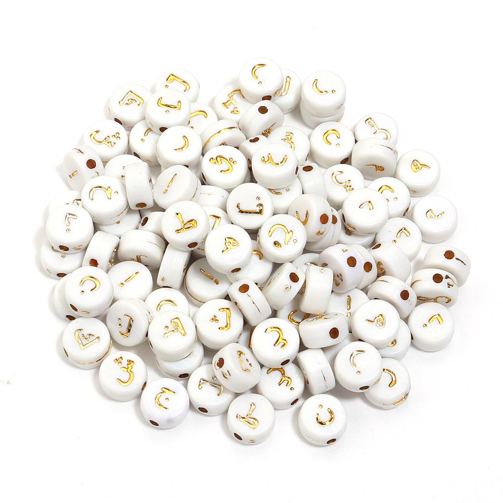 100pcs 7mm Arabic Letters Acrylic Beads Flat Round Alphabet Loose Beads For Jewelry Making DIY Bracelets Necklace Accessories