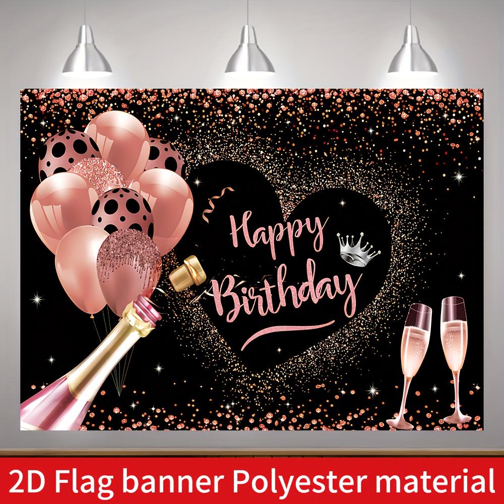Birthday celebration banner rose gold birthday celebration photo backdrop decoration heart-shaped champagne birthday party 100x150cm