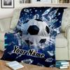 1PC Custom Name Soccer Ball Breaks Through Outdooor Flannel Blankets Throw Blanket All-Season Throw Gift Bedspread for Couch, Bed, Camping Holiday Bir