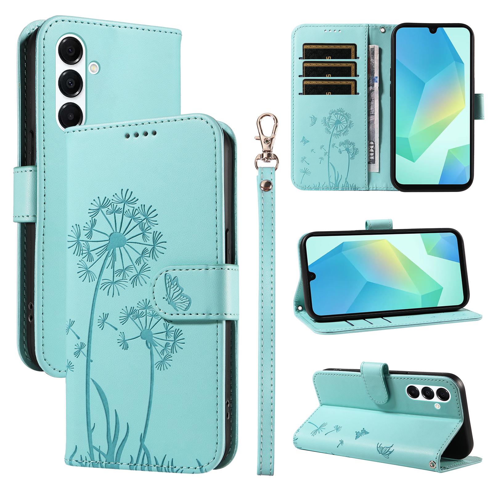 

For Samsung Galaxy A55 5G Leather Case Wallet Phone Cover Dandelion Imprint Green