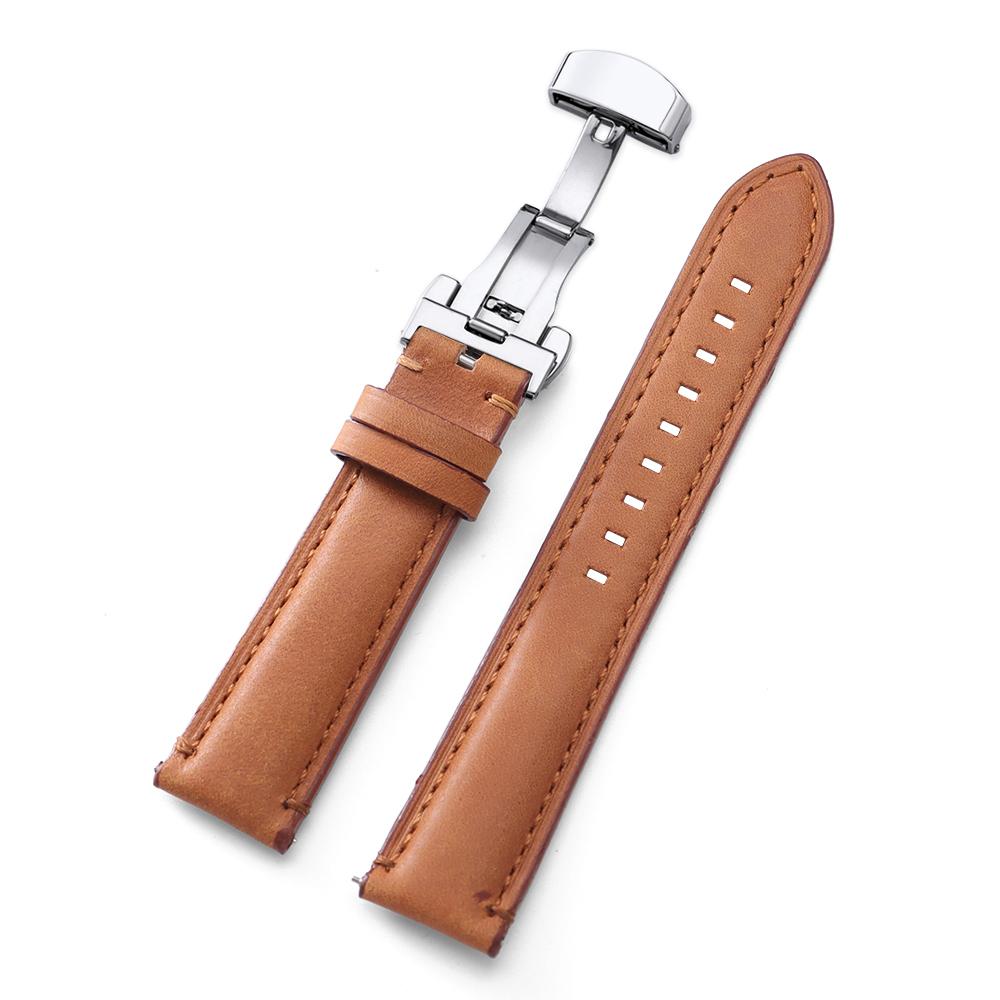 Genuine Cowhide Watch Band Butterfly Buckle Vintage Straps 20mm 22mm 24mm Men Women Soft Leather Wrist Bracelet Belt Accessory