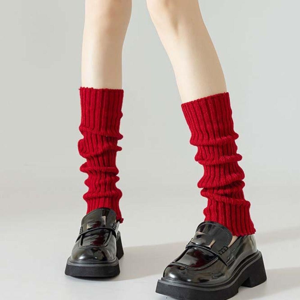 

Red Color Leg Warmer Women Thicken New Year Leg Socks Sweet Long Stockings Girls Wine Red Simple