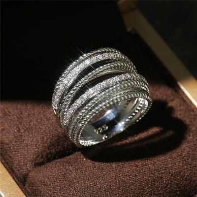 Sterling  Multiple Row Rings Shiny CZ Metallic OL Style Office Lady Versatile Finger Rings for Women Fashion Jewelry