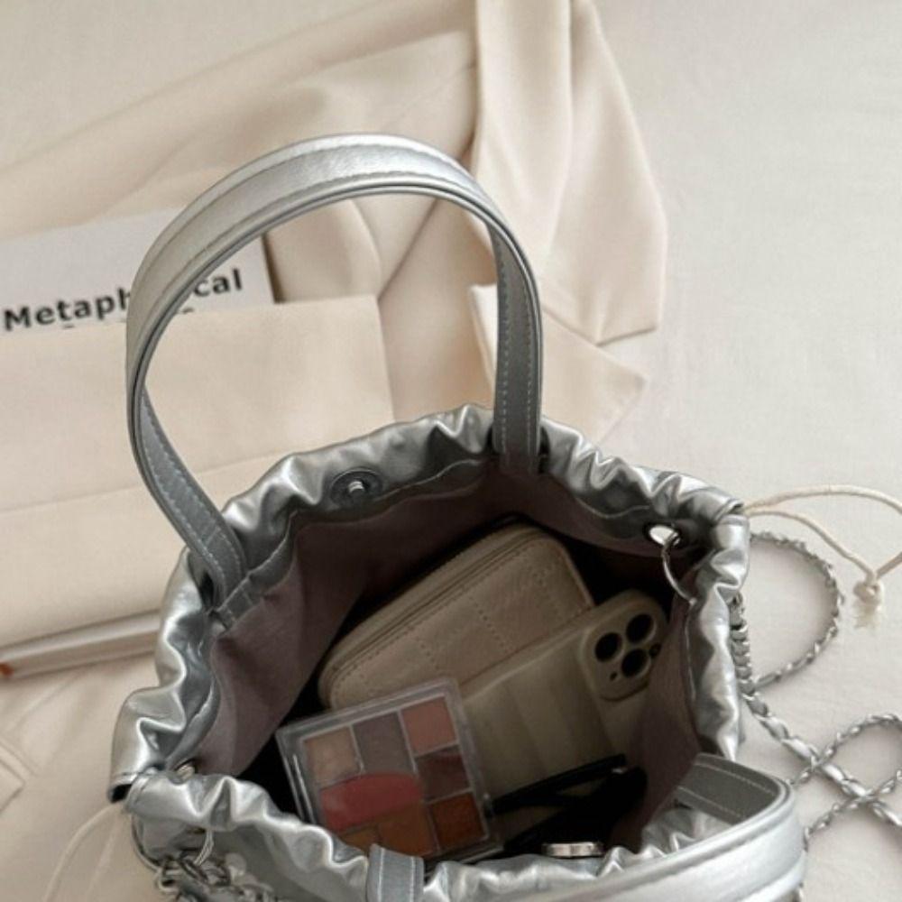 New Large Capacity Women's Backpacks Pearl Chain PU Leather Shoulder Bags Drawstring with Handle Mini Backpacks Women