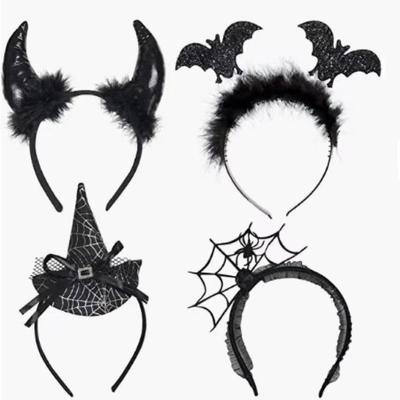 Halloween Teufel & Spinnennetz Stirnband mit Fledermaus-Clip - Geisterfest Party Kostüm Accessoire