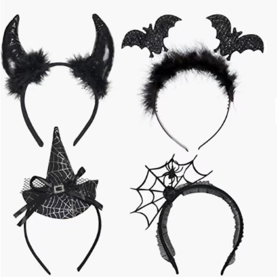 Halloween Devil & Spiderweb Headband with Bat Clip - Ghost Festival Party Costume Accessory
