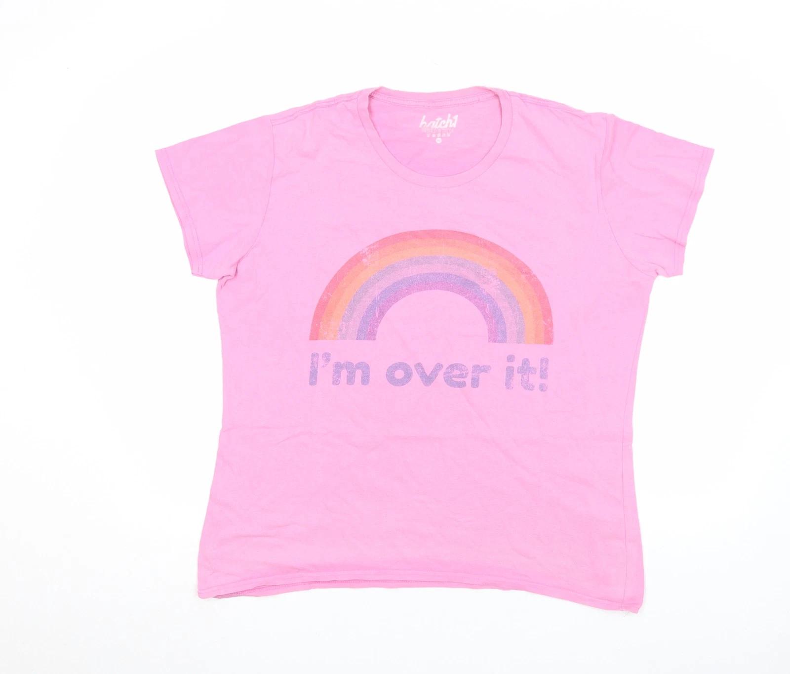 Batch1 Womens Pink Rainbow Graphic XL T-Shirt Casual Cotton XL