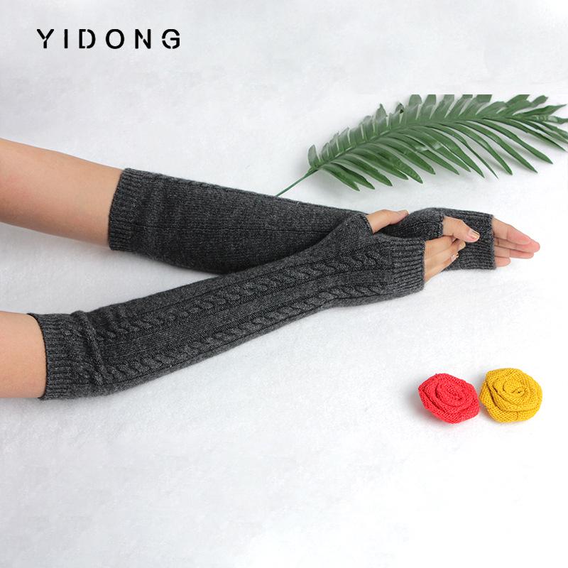 Women s Thickened Half-Finger Cashmere Warmth-Enhanced Cable Knit Gloves One Size