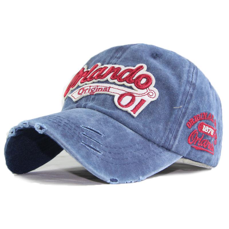 Cotton Washed Baseball Cap Orlando Embroidered Patch Hat, Fire Men's and Women's Hats Adjustable