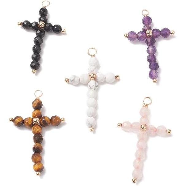 Ipotkitt 30 Pcs Natural Mixed Gemstone Connector Charms Sun Stone Charms Links Celestial Stone Charms for Jewelry Making DIY Craft Findings