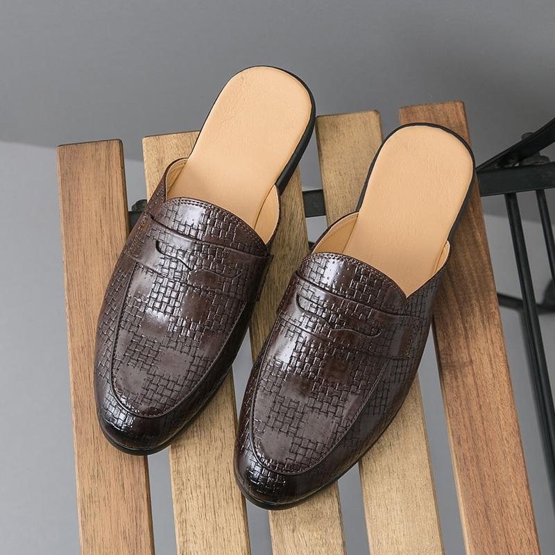 Britain New Men's Loafers Luxury Business Half Shoes for Male Patent leather Mules Non-slip Outdoor Summer Moccasins