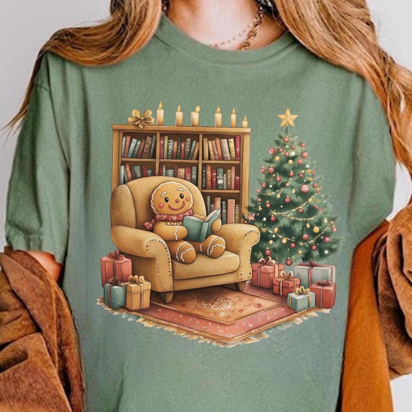 Librarian Gingerbread Man Christmas Tee, Gingerbread Reading Books Shirt, Christmas Teacher Shirt, Xmas Book Lover, Teacher Gift S