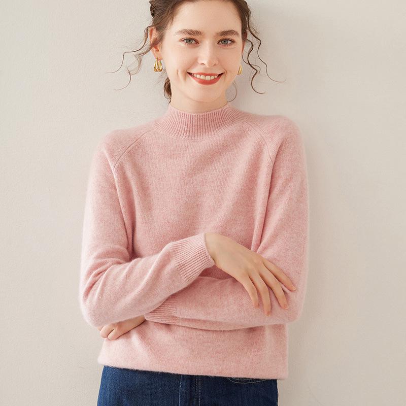 Women's Wool Sweater: 2025 Slim-Fit Half-High Collar Knit Base Layer for Autumn/Winter