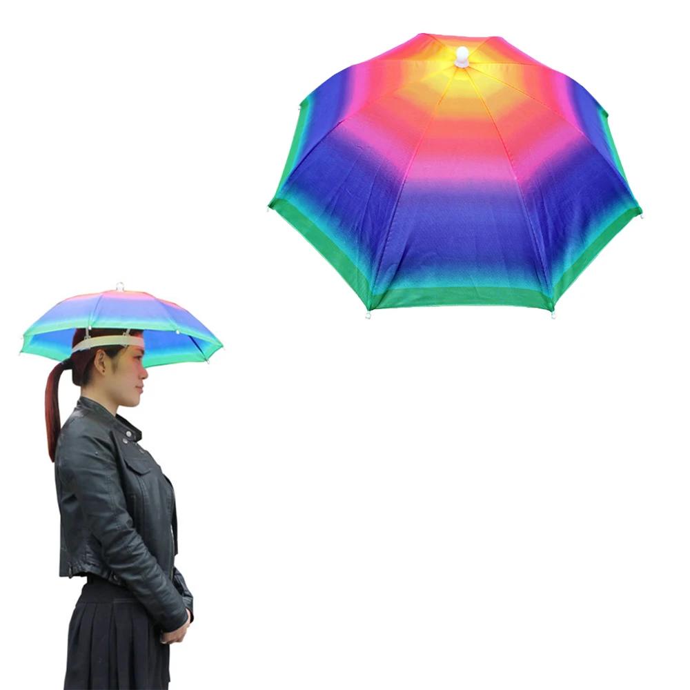 Foldable Umbrella Hat Outdoor Fishing Hats Sun Shade Headwear Anti-Rain Head-Mounted Hiking Camping Shade Umbrella Caps