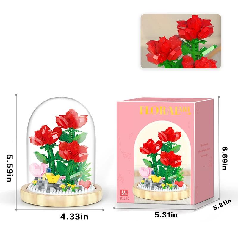 Bouquet Potted Building Blocks Sets Rose Chrysanthemum Orchid Succulents Bricks Model Romantic Assembly Toy Gifts For Children