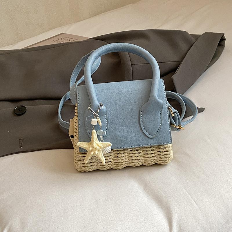 

Fashi Simple Woven Top Handle Bags Fashiable and Versatile Shoulder Bag New Trendy Casual Crossbody Small Square Bag синий