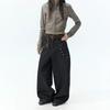 Womens Plus Size High-Waist Wide Leg Cropped Denim Pants Black Vintage Style Button Detail Loose Fit