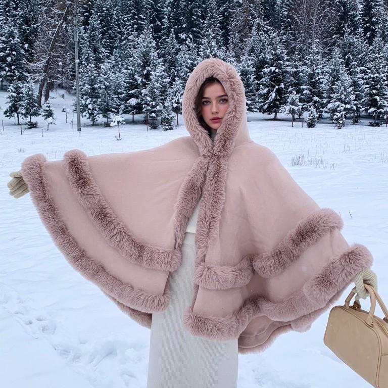 Chal de Punto con Cuello de Piel y Capa para Mujer - Versátil Cálido Bidireccional Otoño/Invierno