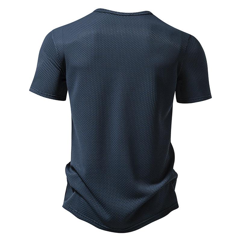 Sommar Herr Kortärmad T-shirt Enfärgad Henley Collar Casual T-shirts Herr Andningsbar T-shirt