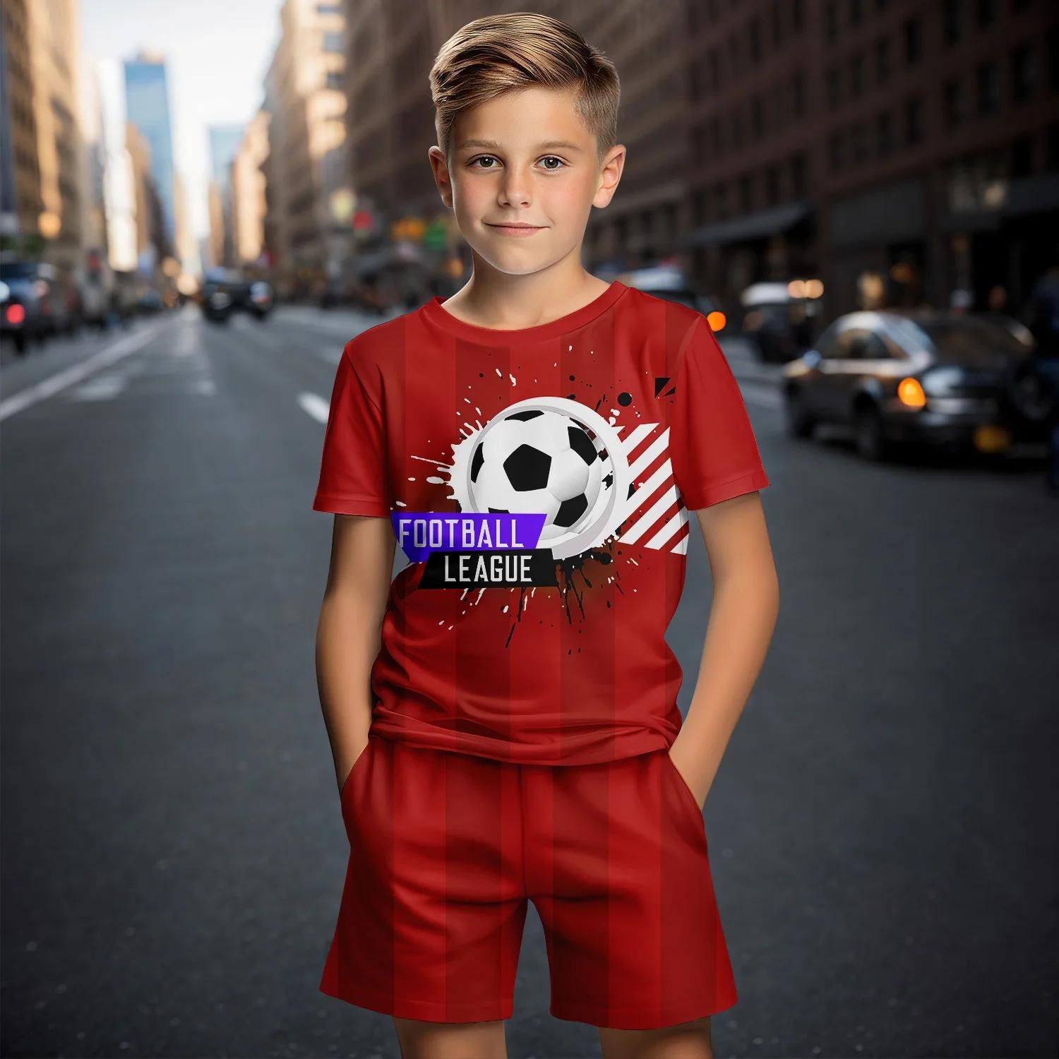 

Новый детский комплект из 2 предметов с принтом футбола в 3D, детский комплект из 2 предметов, повседневный комплект для активного отдыха 130