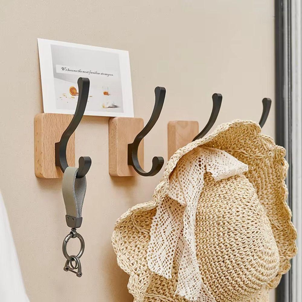 Wall Mounted Solid Wood Hook Round Design Coat Hook Clothes Hanger Single Hook Entrance