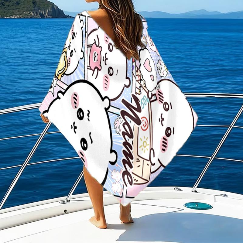 1pc Chiikawa Beach Towel with Custom Name, Beach/Swimming/Bath/Picnic/Camping Towel, Suitable for Seaside Beaches