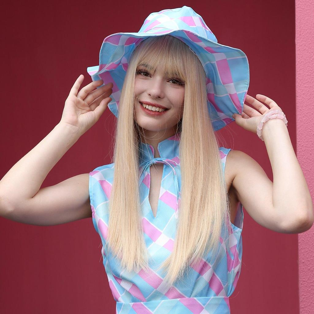 EASIHAIR Peruci blonde lungi din păr sintetic, drepte naturale, Cosplay Lolita, perucă drăguță cu breton pentru femei, peruci din fibre rezistente la căldură